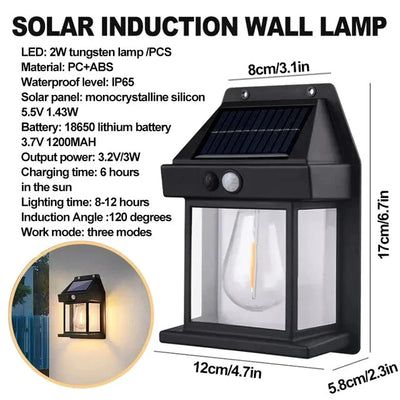 Outdoor Solar Wall Mounted Tungsten Filament Induction Lamp With Motion Sensor and Three Lighting Modes