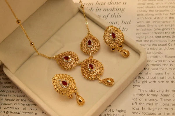 Antique Maroon Stylish Beautiful Golden Necklace Sets For Girls/Women