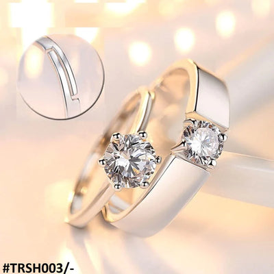 Trendy Diamond Cut Stone 925 Sterling Silver Couple Rings Adjustable-TRSH003