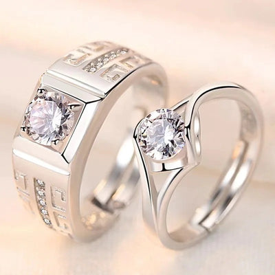 Stylish Couple Diamond cut Stone Adjustable Ring-CRSH329