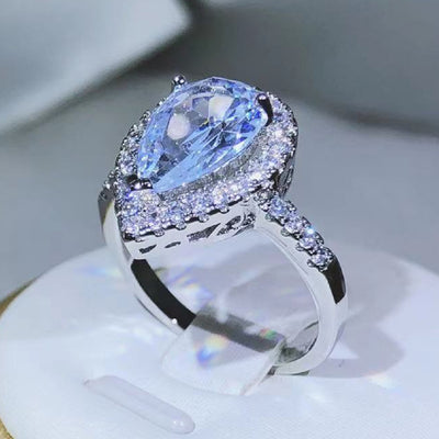 Drop-shaped white zircon ring with diamonds for ladies fashion jewelry - CRSH299