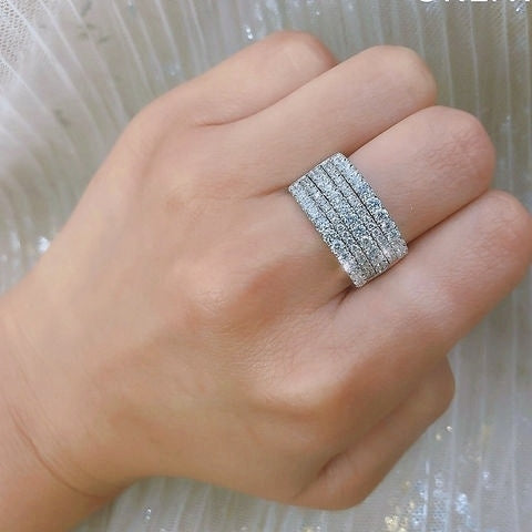 Multilayer White Zircon Diamond cut Stone Adjustable Couple Rings-CRSH228