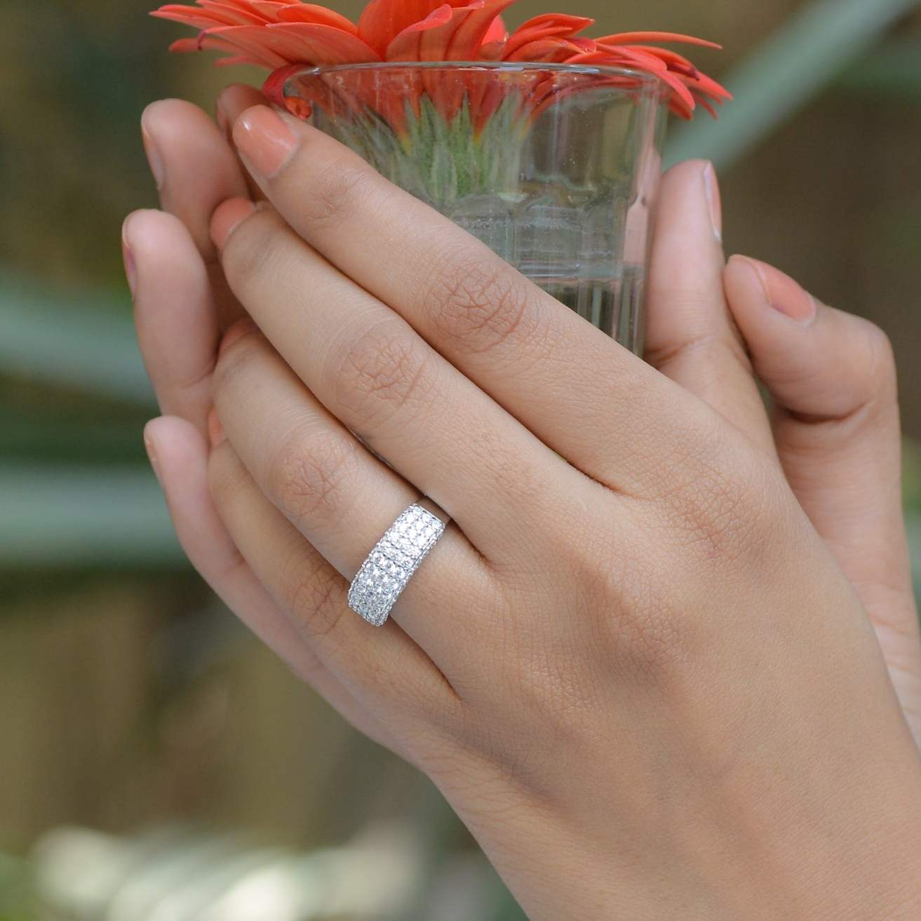 Multilayer White Zircon Diamond cut Stone Adjustable Couple Rings-CRSH228