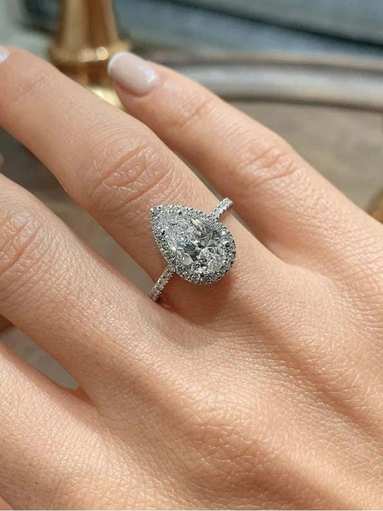 sterling silver elegant and exquisite drop-shaped white zircon ring with diamonds for ladies fashion jewelry - CRSH299