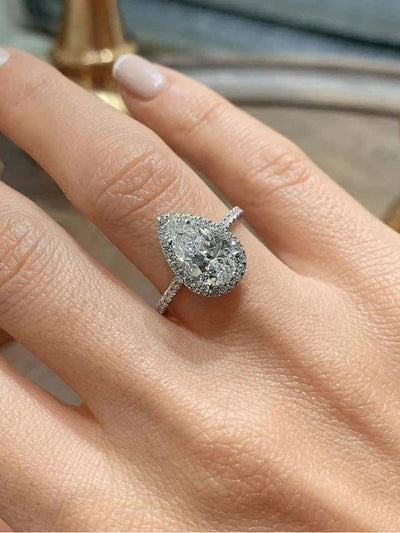 sterling silver elegant and exquisite drop-shaped white zircon ring with diamonds for ladies fashion jewelry - CRSH299