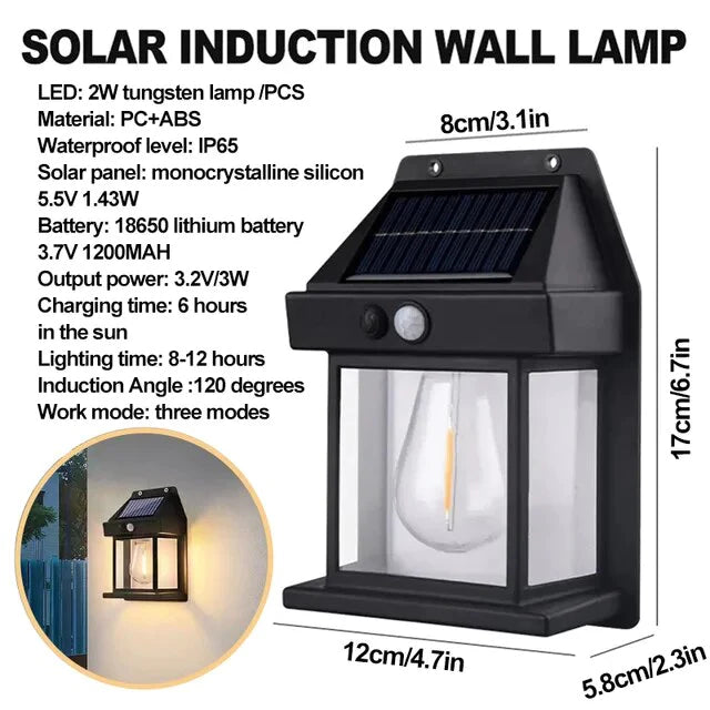 Outdoor Solar Wall Mounted Tungsten Filament Induction Lamp With Motion Sensor and Three Lighting Modes