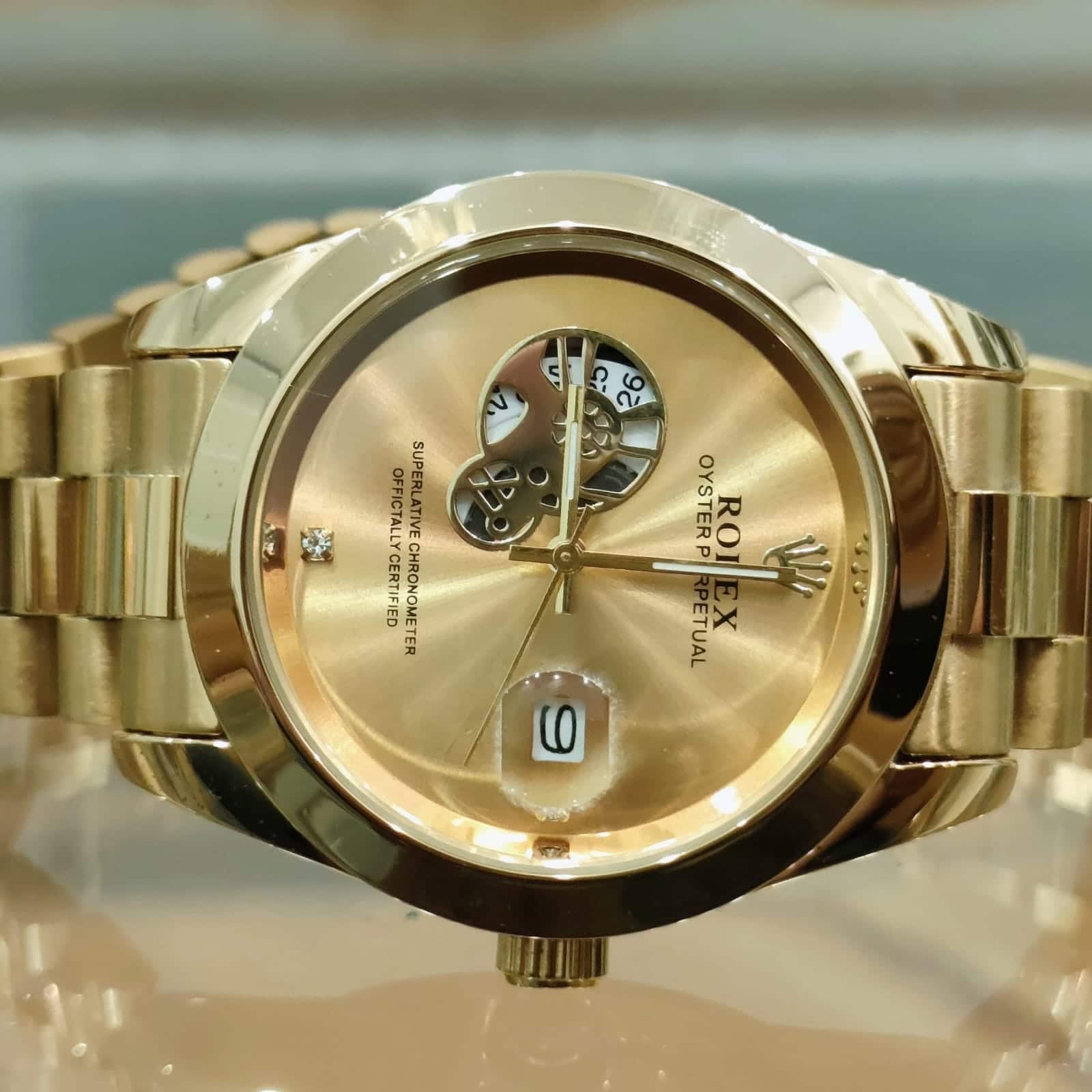 Elite Design R.O.L.E.X Stainless Steel Golden Watch - RP-554