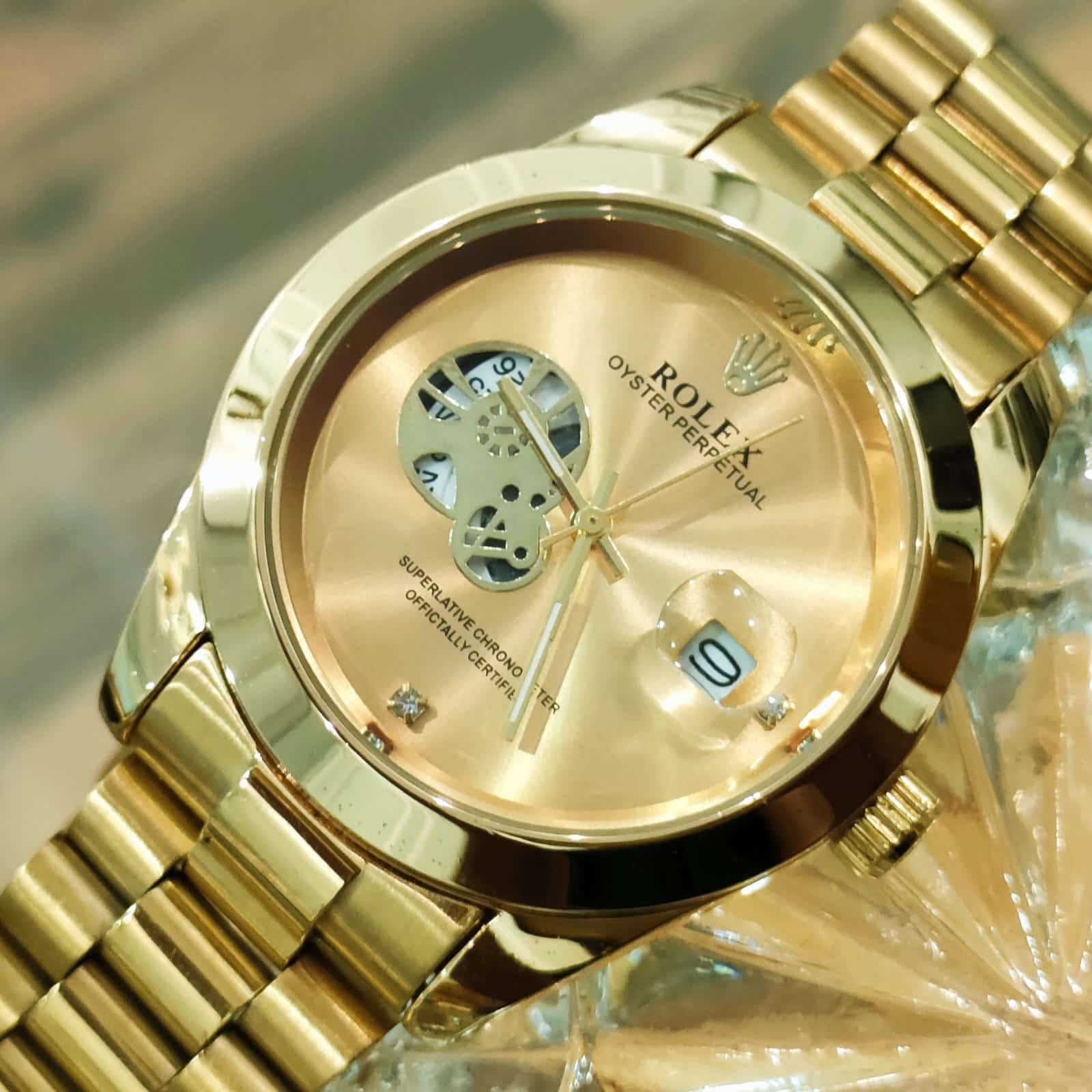 Elite Design R.O.L.E.X Stainless Steel Golden Watch RP 554