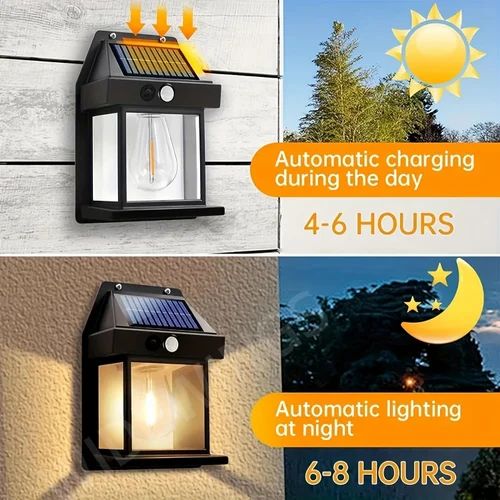 Outdoor Solar Wall Mounted Tungsten Filament Induction Lamp With Motion Sensor and Three Lighting Modes