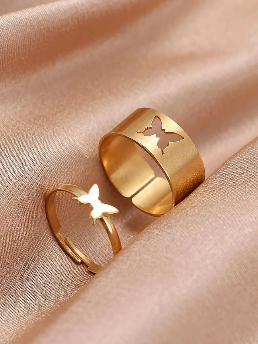 Stylish Butterfly/Heart Couple Rings