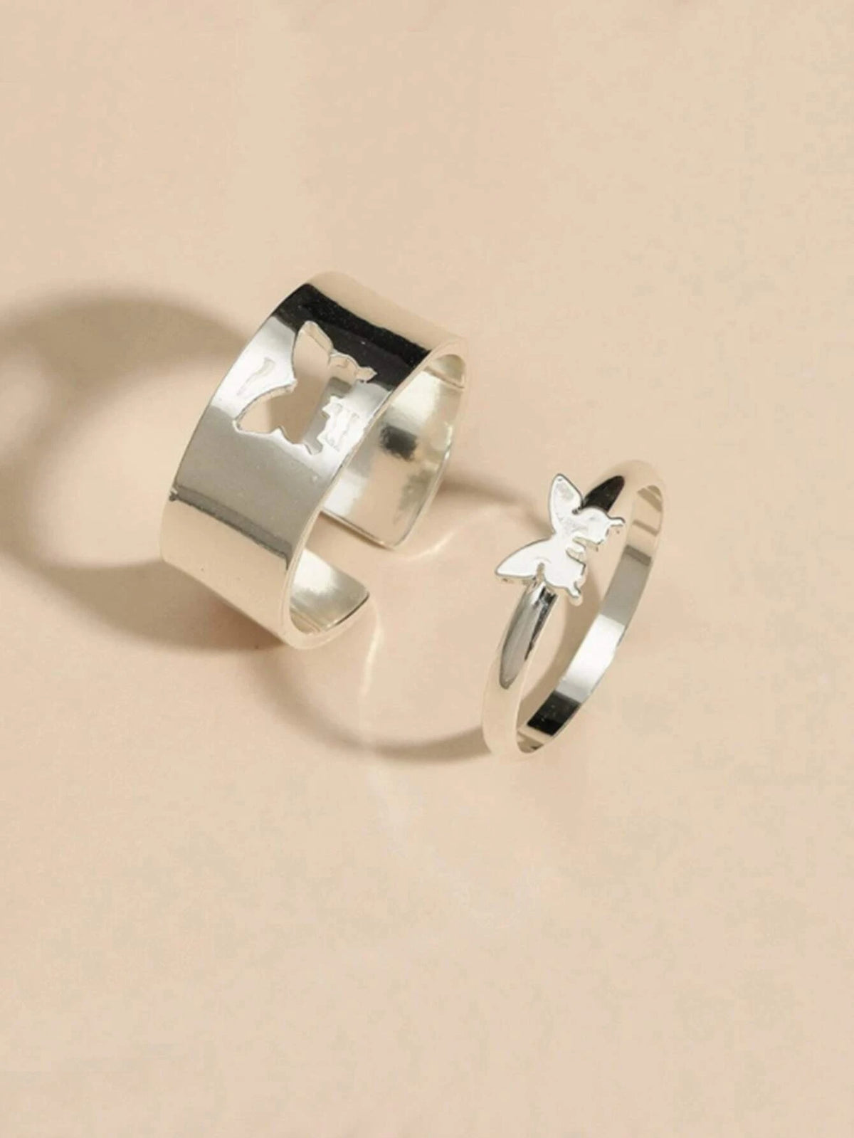 Stylish Butterfly/Heart Couple Rings
