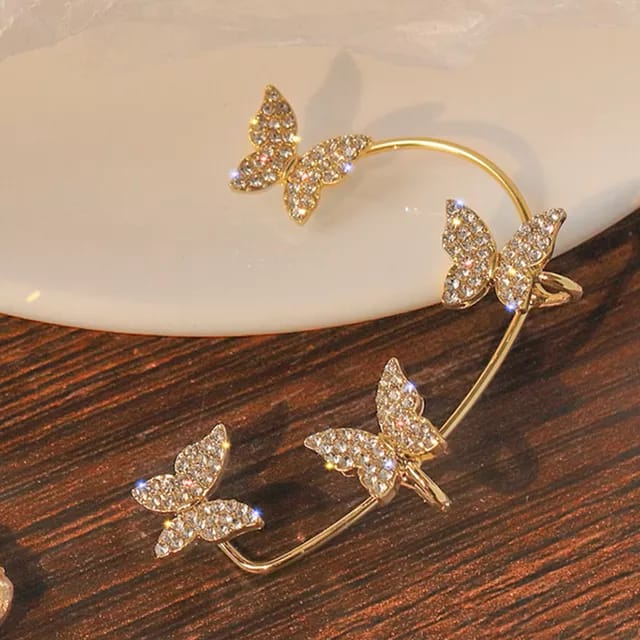Sparkling Crystal Zircon Butterfly Ear Cuff Earring For Women Without Piercing