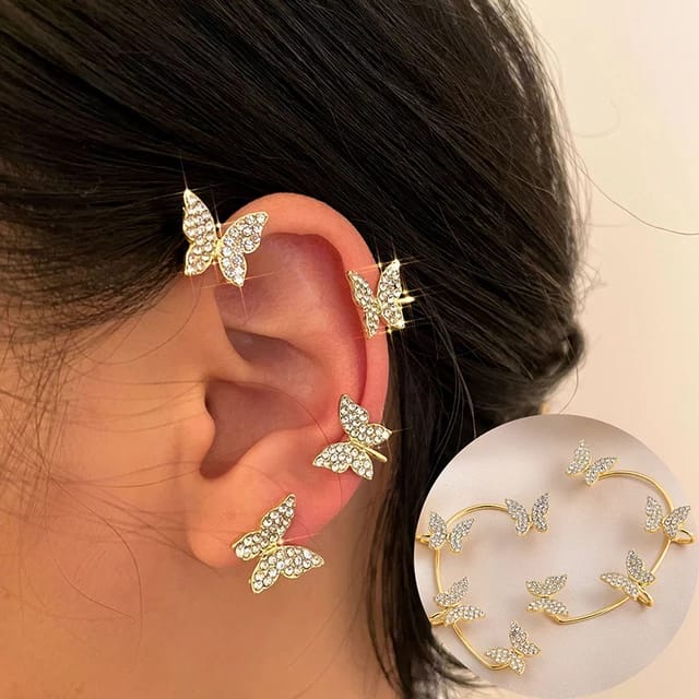 Sparkling Crystal Zircon Butterfly Ear Cuff Earring For Women Without Piercing