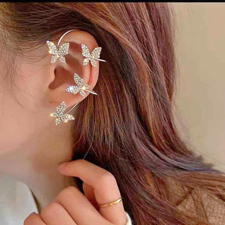 Sparkling Crystal Zircon Butterfly Ear Cuff Earring For Women Without Piercing