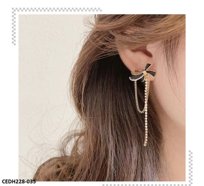 Black Knot Curb Drop Earrings Pair-CEDH228