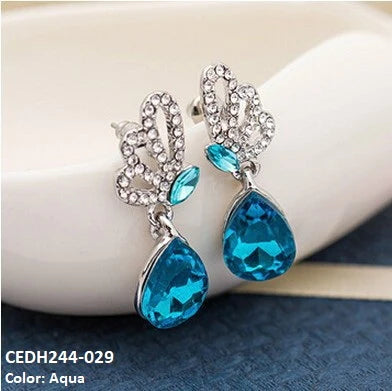 Wing's Pear Drop Aqua Color Earrings Pair-CEDH244