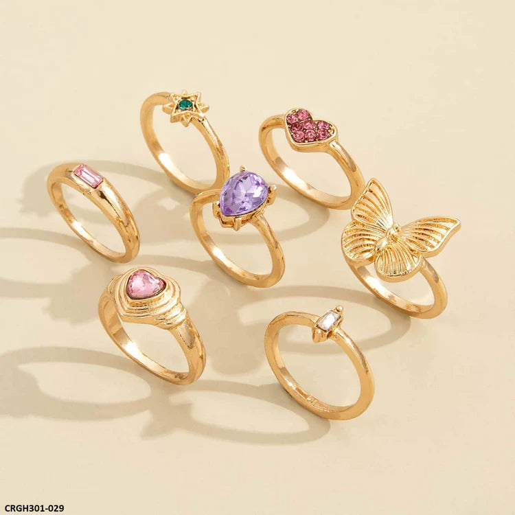 Butterfly & Heart & Flower 7 Rings-CRGH301