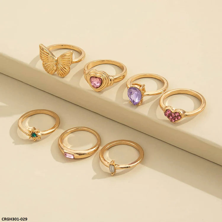 Butterfly & Heart & Flower 7 Rings-CRGH301