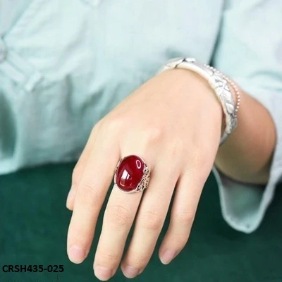 Red Stone Oval Ring Adjustable-CRSH435