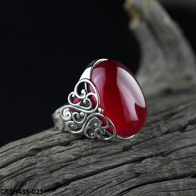 Red Stone Oval Ring Adjustable-CRSH435