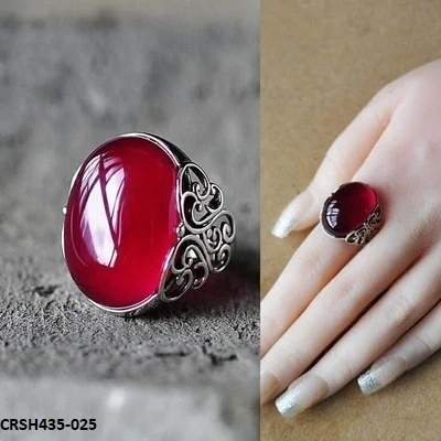 Red Stone Oval Ring Adjustable-CRSH435