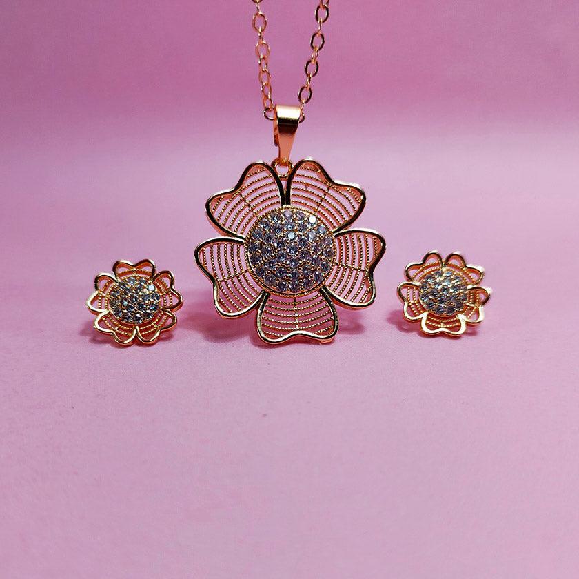 Flower Gold Plated Crystal Necklace Sets for Girls/Women - zebaishjewellers