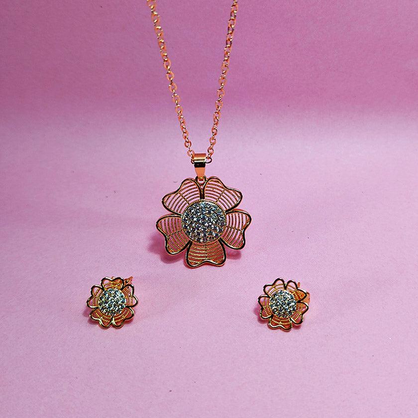 Flower Gold Plated Crystal Necklace Sets for Girls/Women - zebaishjewellers