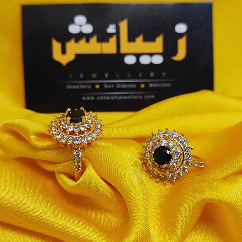 Stylish Gold Plated Black Stone Zircon Ring for Girls/Women - zebaishjewellers