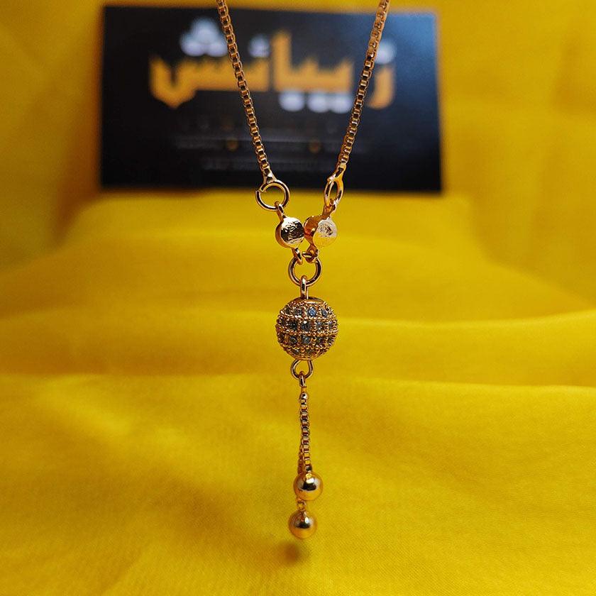 Stylish Golden Ball Necklace With Zircon For Girls/Women - zebaishjewellers
