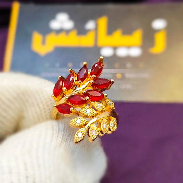 Stylish Gold Plated Maroon/Black Zircon Ring for Girls/Women - zebaishjewellers