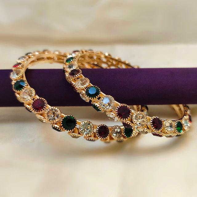Antique Pair of Zircon Stones Bangles for Girls/Women - zebaishjewellers