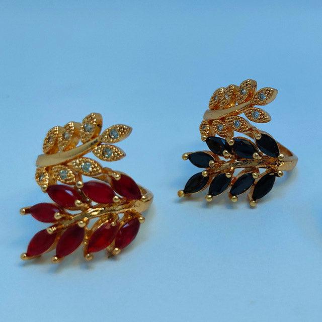 Stylish Gold Plated Maroon/Black Zircon Ring for Girls/Women - zebaishjewellers