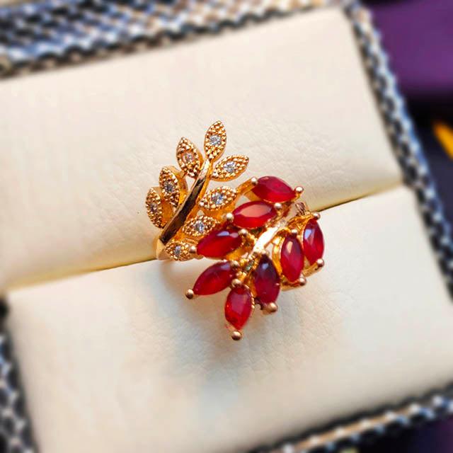 Stylish Gold Plated Maroon/Black Zircon Ring for Girls/Women - zebaishjewellers