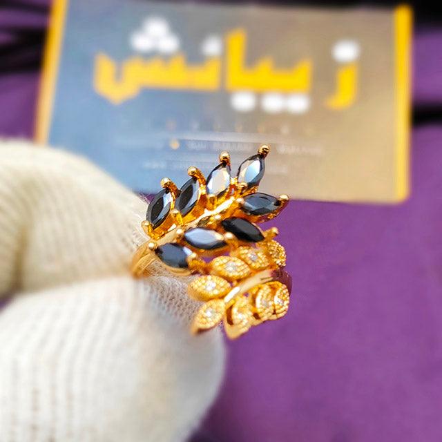 Stylish Gold Plated Maroon/Black Zircon Ring for Girls/Women - zebaishjewellers