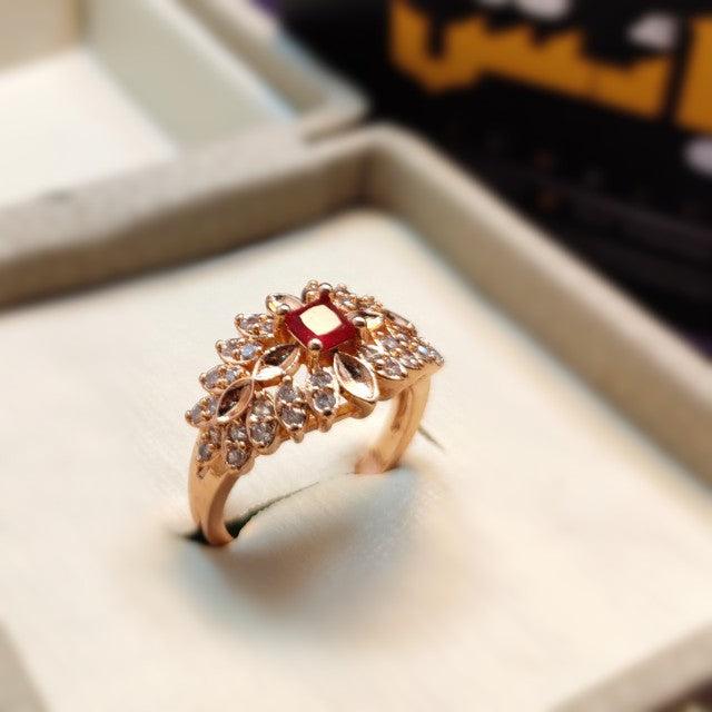 Stylish Golden Maroon Zircon Crystal Ring for Girls/Women - zebaishjewellers