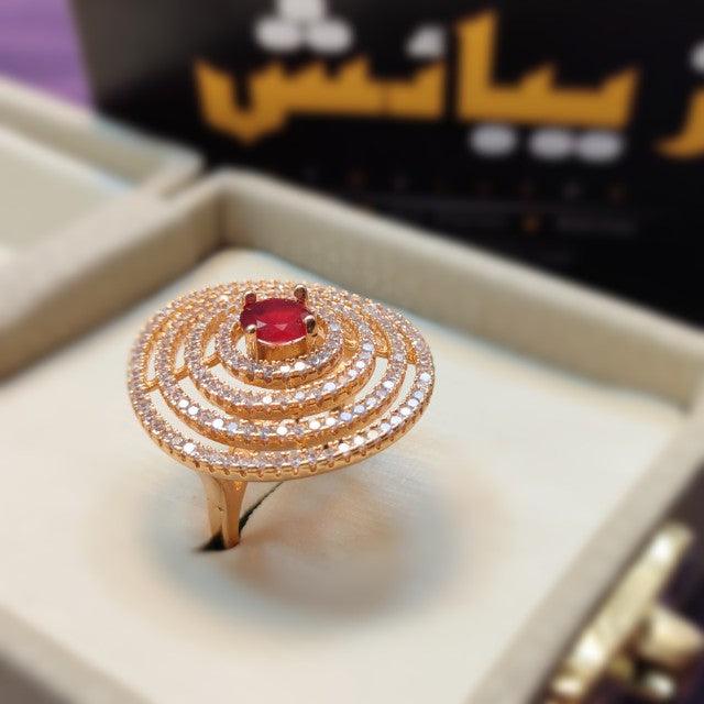Elegant Round Golden Zircon Crystal Adjustable Ring for Girls/Women - zebaishjewellers