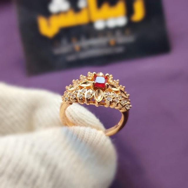Stylish Golden Maroon Zircon Crystal Ring for Girls/Women - zebaishjewellers