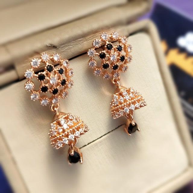 Stunning Fine Design Black Zircon Golden Earnings for Girls/Women - zebaishjewellers