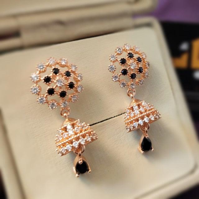 Stunning Fine Design Black Zircon Golden Earnings for Girls/Women - zebaishjewellers