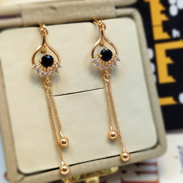 Unique Design Black Stone Long Chain Earnings for Girls/Women