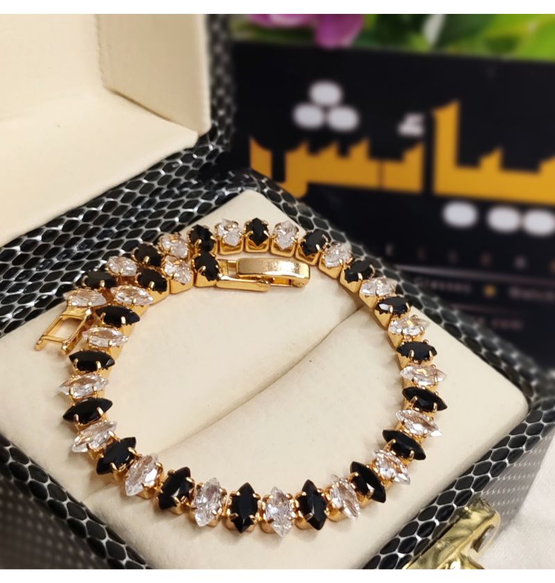 14K Gold Plated Price Cut Maroon/Black Zircon Classic Bracelet For Girls/Women