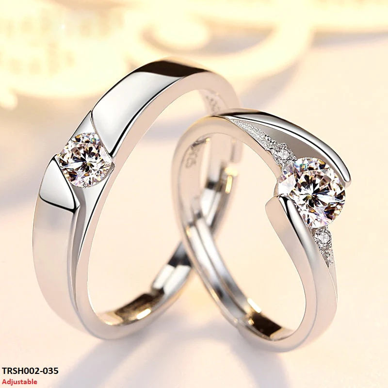 Stylish Diamond Cut Stone Couple Rings Adjustable-TRSH002