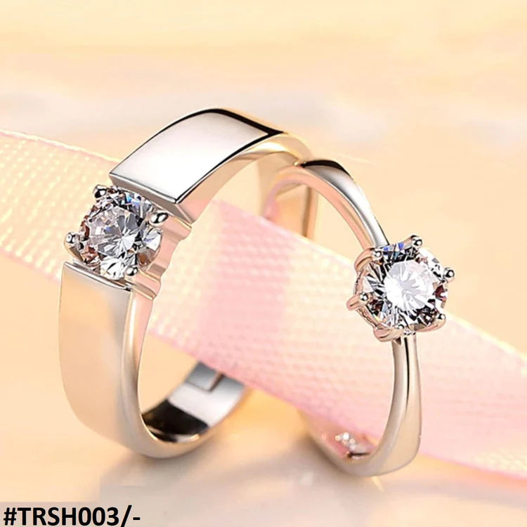 Trendy Diamond Cut Stone 925 Sterling Silver Couple Rings Adjustable-TRSH003