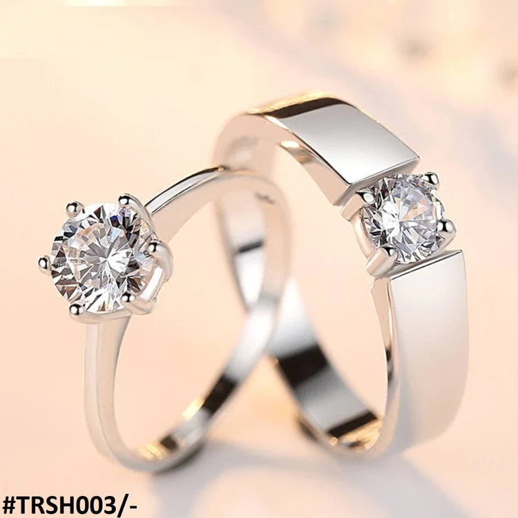 Trendy Diamond Cut Stone 925 Sterling Silver Couple Rings Adjustable-TRSH003