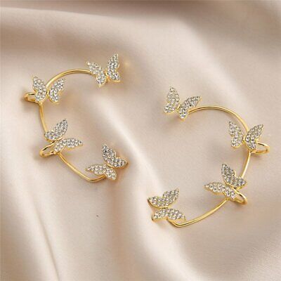 Sparkling Crystal Zircon Butterfly Ear Cuff Earring For Women Without Piercing