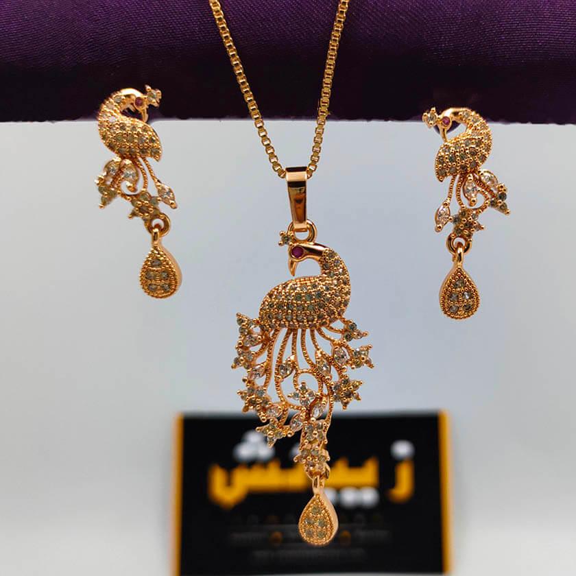 Fancy Gold Plated PEACOCK Earrings Necklace Set for Girls/Women - zebaishjewellers